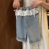 Ropa para Niños Traje de Mezclilla con Tirantes para Niñas Verano Niños Bebé Estilo Coreano Casual Encaje Jeans Conjunto de Dos Piezas