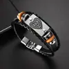 Pulsera tejida de cuero retro europea Señal de Amor y Paz Placa de metal Pulsera de muñeca Estilo Punk para Hombre Joyería para Mano