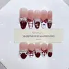 Unhas Usáveis Artesanais Daiyueda Outono e Inverno Novo E062 Pintado à Mão Estilo Francês Coração Borboleta Patch de Nail Art Elegante