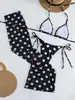 2026 Superventas Transfronterizo Clásico Negro y Blanco Lunares Malla Falda Larga Cubre-traje de Baño Sexy de Tres Piezas Europeo y Americano para Mujer