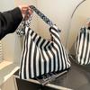 Bolsa Tote de Lona Estampada Casual Grande Capacidade Moda Verão 2025 Listrada para Mulheres