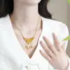 Collar Jinqi Flor de Ciruelo Dorado Cadena de Novia Boda Tres Oro Joker Joyería Regalo de Año Nuevo Sentido de Alta Gama para Esposa