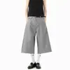 Pantalones Cortos de Traje Grises Estilo Old Money para Hombres y Mujeres, Pantalones Cropped Rayados Retro Americanos de Verano, Pantalones de Vestir de Marca de Moda de Corte Holgado con Dobladillo Curvo