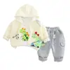 Conjunto de Tres Piezas de Dinosaurio de Dibujos Animados para Bebé Nuevo Estilo Primavera y Otoño 2025 Sudadera con Cremallera Casual para Niños y Niñas Pantalones Deportivos para Bebé