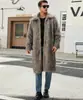 Casaco masculino de pelo sintético, novo estilo outono e inverno, casaco longo masculino de pelo sintético com gola quadrada, comércio exterior europeu e americano em estoque