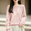 Suéter de punto de lana sin costuras para mujer, otoño e invierno, estilo retro, corte holgado, manga larga, top básico casual