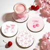 Porta-copos Transfronteiriços Doces e Curativos com Laço, Padrões de Cereja e Laço Rosa, Tapetes para Xícara de Chá com Atmosfera Feminina