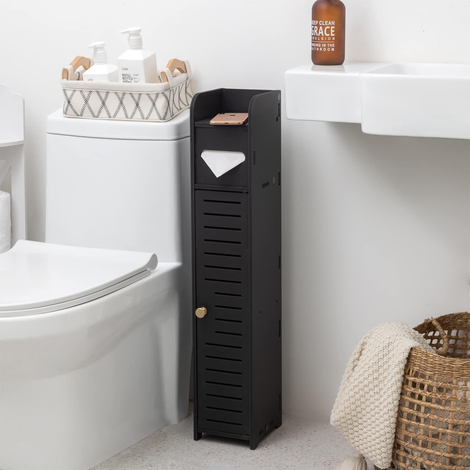 简约浴室窄柜马桶边侧柜卫生间防水落地储物储蓄柜pvc浴室置物
