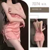 Pijama Nocturno con Abertura Lateral Coqueto Sexy Lencería Pecho Pequeño No Necesita Quitarse Sexy Lazo Camisón Traje de Casa Tentación Mujer 7074