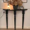 Mesa Consola de Madera Maciza Estilo Francés, Mesa de Exhibición Semicircular Simple para Sala de Estar y Entrada, Estante Estrecho Montado en la Pared, Minimalista Negro Estilo Europeo