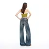 Jeans Americano Retro de Verão Novo Estilo 26ª Edição Resistente Desgastado Cintura Baixa Emagrecedor Solto Flare para Mulheres