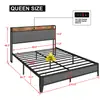 Fábrica de comercio exterior combinación hierro-madera cama tapizada suave con estante de almacenamiento en cabecera, cama de almacenamiento con carga USB, pedido B2B transfronterizo