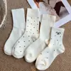 Meias de Meia-Cança Outono da Yifan, Meias de Cor Lisa para Confinamento, Meias com Laço de Bolinhas e Renda, Meias da Moda, Meias de Estudante