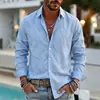 Nova camisa masculina de sarja estampada de manga longa, estilo europeu e americano, casual e elegante, com lapela, aberta na frente, para 2026