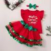 Vestido Navideño Verde de Manga Corta para Niña Ropa para Sesión de Fotos Festiva Infantil Malla con Ribete Rojo Falda Abullonada de Princesa Venta al por Mayor