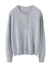 Cárdigan de Cachemira para Mujer Cuello Redondo Botones de Concha de una Fila Chaqueta de Punto Color Sólido Simple Clásico Versátil Top Morado
