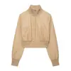 Moda europea y americana transfronteriza Bestseller de AliExpress: chaqueta de PU con retazos, cuello alto y manga larga elegante
