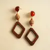 Pendientes de Corazón de Madera Color Café Transfronterizos Europeos y Americanos, Pendientes Estilo Retro Maillard, Pendientes de Diseño de Nicho para Mujer