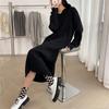 Estilo Francés Estilo Perezoso Otoño e Invierno 2023 Diseño para Mujer Color Sólido con Capucha Suelto Moda Tejido Vestido Base para Mujer
