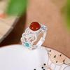 "Celebrando el Año" Anillo Zhang Ruoyun del mismo estilo de Lin Waner Fan Xian Anillo de comida viva chapado en oro de estilo antiguo chino retro