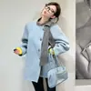 Casaco de cashmere dupla face para outono e inverno para mulheres petite, capa com laço estilo coreano, casaco de lã de abotoamento simples