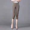 5087 Brocado de Tencel Algodón Pantalones de Madre Casuales para Mujeres de Mediana Edad Pantalones Casuales de Cintura Alta Talla Extra Pantalones Cortos de Verano para Personas Mayores