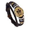 Pulsera de Cuero Vacuno con Cuentas de Joyería Transfronteriza de 12 Constelaciones Regalo de Cumpleaños Personalizado Pulsera de Cuero Tejida Ajustable a la Moda