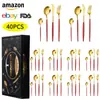 Amazon 24/40/60 Peças Talheres de Aço Inoxidável Faca, Garfo e Colher para 6/12 Pessoas Hotel Western Faca, Garfo e Colher para Bife