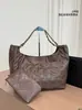 Bolsa tote com padrão de losangos vintage, luxo leve, grande capacidade, com alça de corrente metálica, bolsa tote versátil para ombro e sob o braço