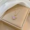 Colar para Mulheres, Shijia Cross-Border Fofo Novo Design, Design de Nicho com uma Corrente de Clavícula de Cristal Rosa Fashion e Elegante
