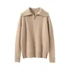 Suéter de Cachemira Grueso de Color Sólido para Otoño e Invierno para Mujer con Cuello de Solapa y Media Cremallera, Suéter de Punto Pulóver Cálido y a la Moda