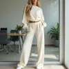 Conjunto de sudadera casual de moda de alta gama de color liso, manga corta y larga, y pantalones anchos elásticos, nuevo para otoño e invierno 2026 en Europa y América
