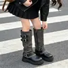 Botas Altas de Cuero Retro Maillard Plegadas para Mujer 2026 Nuevas Marrones Suela Gruesa Hebilla Apiladas Tubo Alto Botas de Caballero