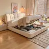 Cama de Cuero Genuino Estilo Crema Francés 2026 Nueva Cama Alta de Gran Almacenamiento Tapizado Suave Dormitorio Principal Cama Doble de 1.8m Cama de Bodas