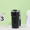 Nueva Taza Térmica Rayada de Acero Inoxidable 316, Gran Capacidad, Elegante Taza de Café, Taza Portátil para Viaje al Aire Libre con Correa