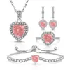 Transmisión en vivo venta caliente: Conjunto de flor de hielo con corte de gema colorida y diamante de alto carbono en forma de corazón con baño de oro real, incluyendo anillo, aretes, collar, pulsera y colgante