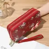 Nueva Bolsa de Teléfono Móvil Grande de Gran Capacidad Estilo Coreano Estudiante Flor Doble Cremallera Todo Fósforo para Mujer Bolso de Mano Billetera Blanda para Monedas