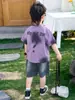 Traje de Verano de Manga Corta para Niños 2026 Estilo Nuevo Ropa Fresca y Guapa para Niños Conjunto de Dos Piezas de Pantalones Cortos Finos de Mezclilla de Verano