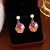 Pendientes Estilo Bosque Chica Dulce Jardín Monet Francés Pendientes Vintage Gota de Aceite Flor Tridimensional Corazón para Mujer