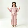 Conjunto Novo de Suéter e Calça para Meninas Outono/Inverno 2026, Estilo Coreano Cardigã de Renda de Cor Sólida com Gola e Calça de Tricô para Bebê Menina