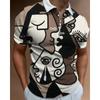 Cross-border Nova camisa polo com zíper masculina casual tamanho grande padrão abstrato 3D impresso camisa polo manga curta