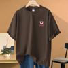 Camiseta de Algodón Pesado de 260g para Mujer de Verano de Manga Corta Holgada con Diseño Nicho Suelta con Estampado de Oso
