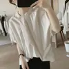 Camisa de Pliegues Irregulares Verano Nuevo Estilo Holgada Cubre-Todo Adelgazante Cuello Redondo Diseño Simple de Nicho Manga Corta Top para Mujer