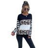 Bai Fen Zhi Yi Amazon Comercio Transfronterizo Otoño Suéter Holgado de Cuello Redondo con Estampado de Leopardo en Negro y Blanco Patchwork para Mujer