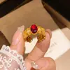Anillo abierto hueco con forma de estrella ovalada de circón bañado en oro real, anillo de estilo de corte vintage, joyería de nicho y elegante