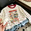Camiseta de manga larga a rayas de retazos de algodón puro para niños, nuevo estilo primavera y otoño, camiseta básica elegante y holgada para niños