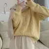 Estilo coreano outono e inverno Novo Estilo preguiçoso suave elegante vintage torcido gola redonda cardigã de malha suéter casaco feminino top