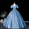 Vestido largo azul de noche para mujer, adecuado para ceremonias de adultos, fiestas nocturnas, deberes de anfitriona, banquetes y exámenes artísticos, con un toque de alta gama y elegancia