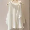 Hermosa blusa chic de alta gama a la moda Top francés sin mangas con lazo camisa 2025 nueva una pieza