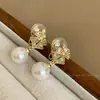 Clip para Oreja de Hoja de Ginkgo Retro Francés de Lujo Ligero con Circonita y Perla, Moda sin Perforar para Viajero, Pendientes Versátiles Simples, Aretes de Botón